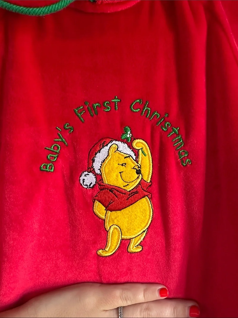 Vintage Disney Winnie the Pooh Baby’s First Christmas Velour Romper 0–3 Months R